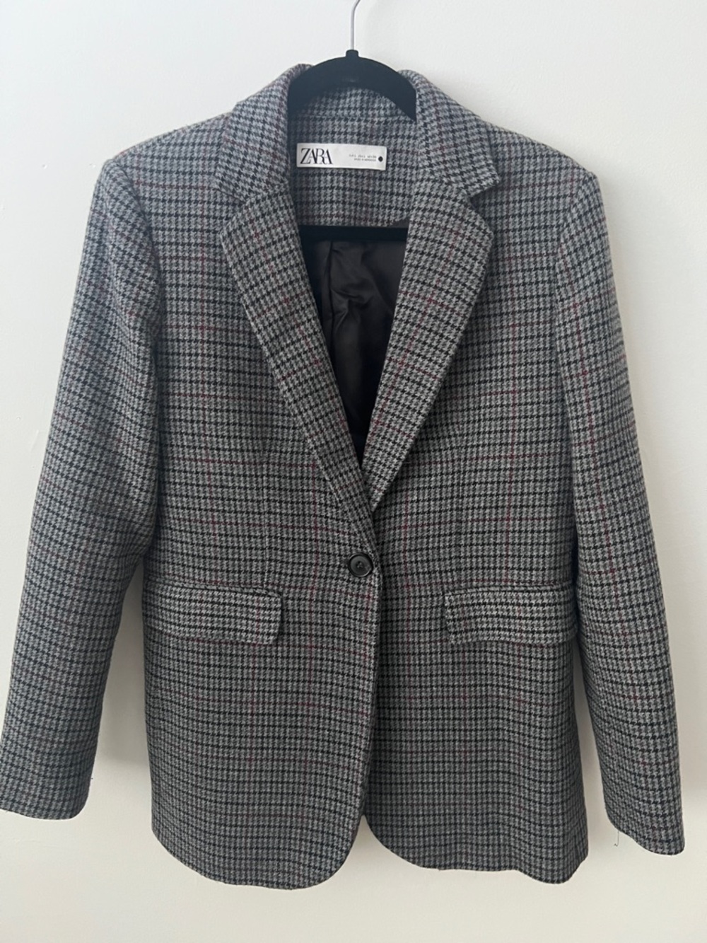 Zara Gray Houndstooth Single-Button Blazer